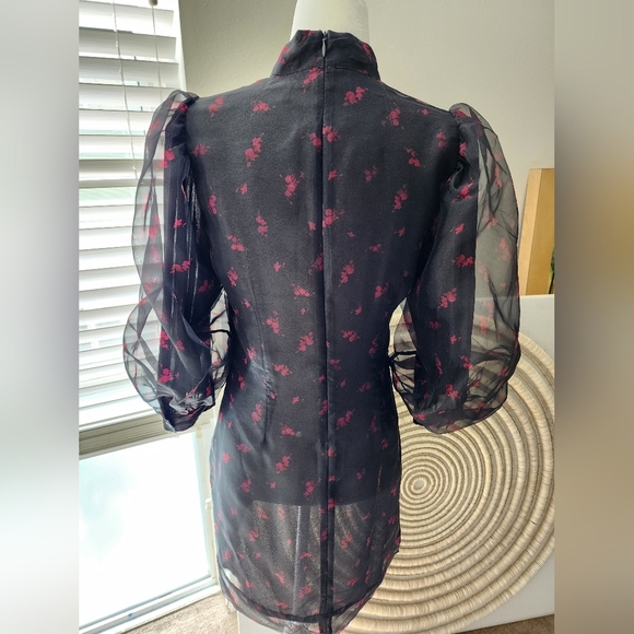 GANNI Puff Sleeve Organza Mini Dress sz. small Spring Cocktail Spring Dress - Picture 4 of 6